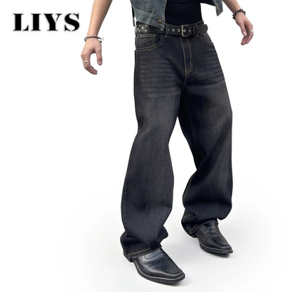 Men's Baggy Wide Leg Black Jeans – Loose Straight Streetwear Denim Pants