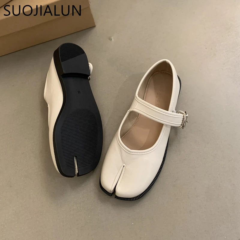 Women's Split Toe Mary Jane Flats – Tabi Leather Buckle Shoes