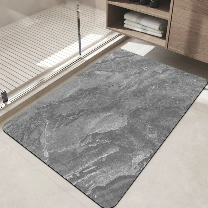 Marble Bath Mat – Non-Slip Luxury Bathroom Rug with Gold Accent