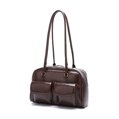 Retro White Bowling Bag Purse Women Hot Girls Leather Pocket