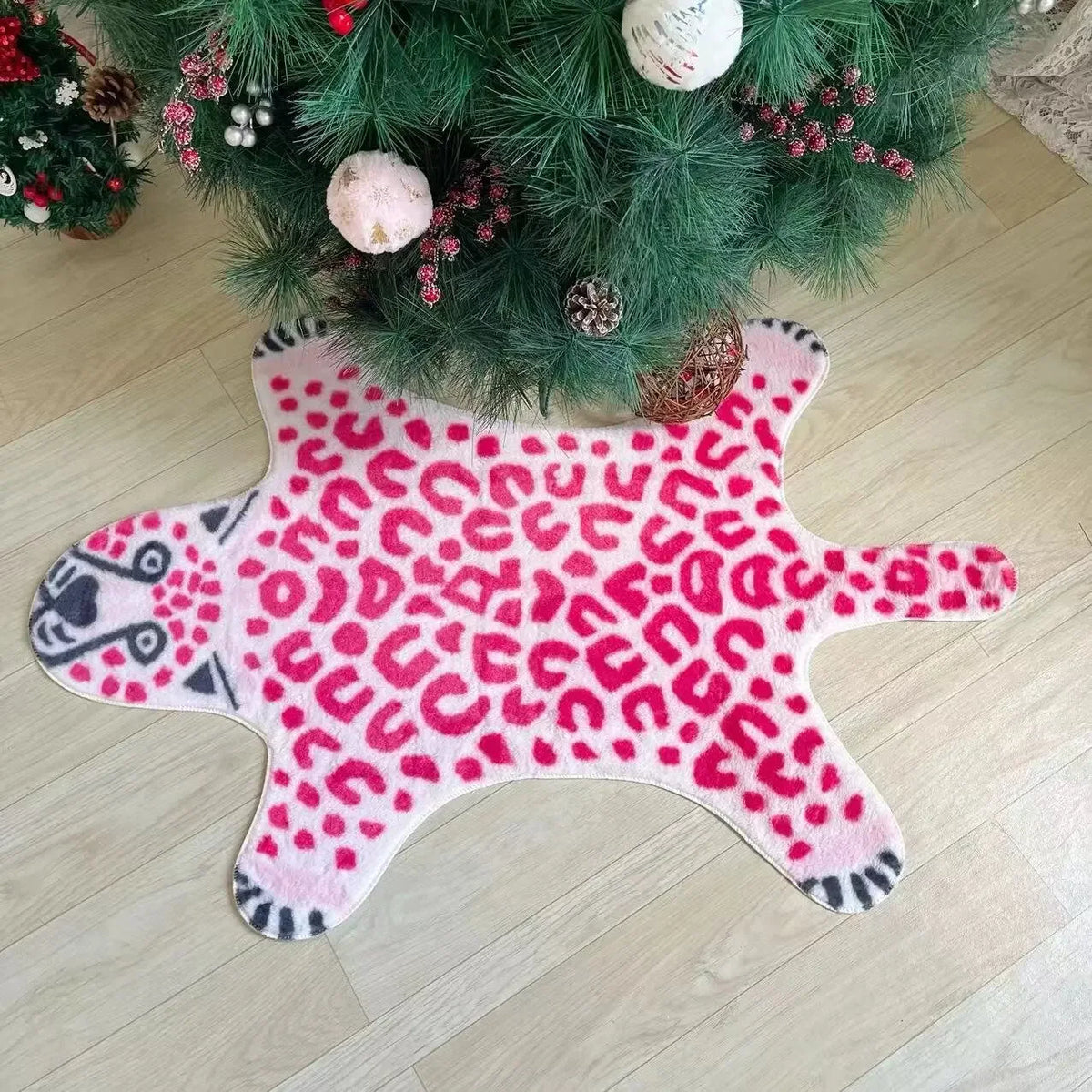 Pink Leopard Shape Rug – Soft Plush Animal Area Carpet