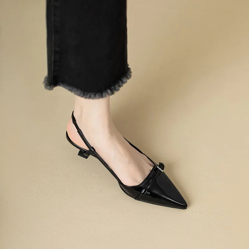 Pointed Toe Slingback Heels – Women's Patent Leather Sandals