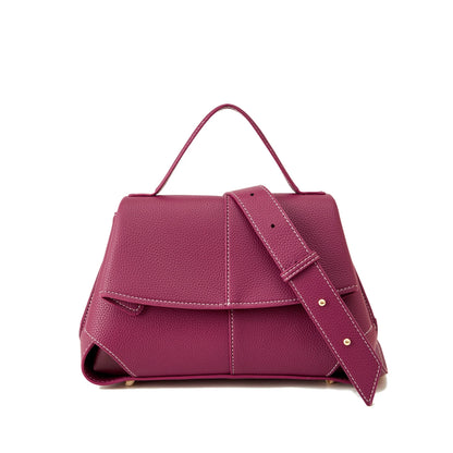 Pebbled Leather Flap Satchel Bag 2 Layers