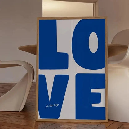 Love Is the Key Blue Wall Art Print – Bold Typography Poster for Home Decor