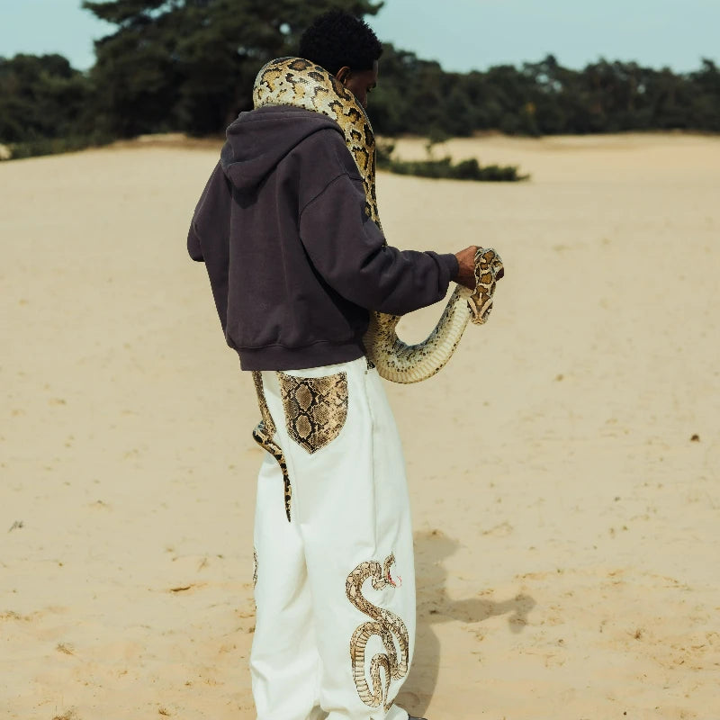 Men's Oversized Wolf Embroidery Zip-Up Hoodie | Heavyweight Fleece