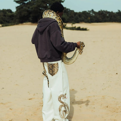 Men's Oversized Wolf Embroidery Zip-Up Hoodie | Heavyweight Fleece