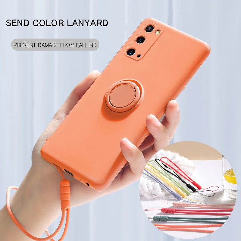 Ring Holder Silicone Case for Samsung Galaxy – Strap Included