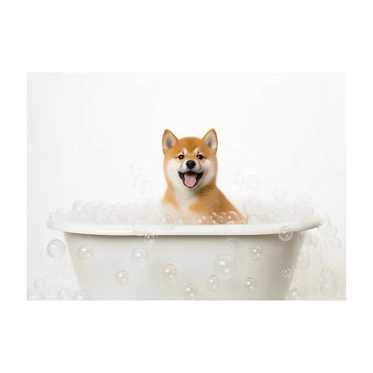 Cute Dog in Bathtub Wall Art Poster – Funny Puppy Canvas Print