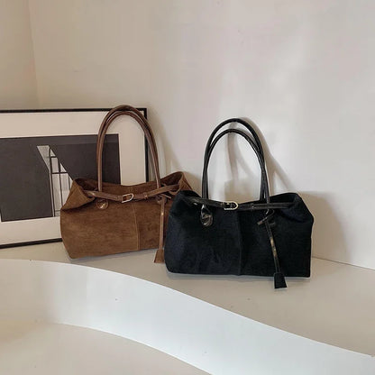 Nubuck Leather Shoulder Tote Bag – Women's Y2K Handbag