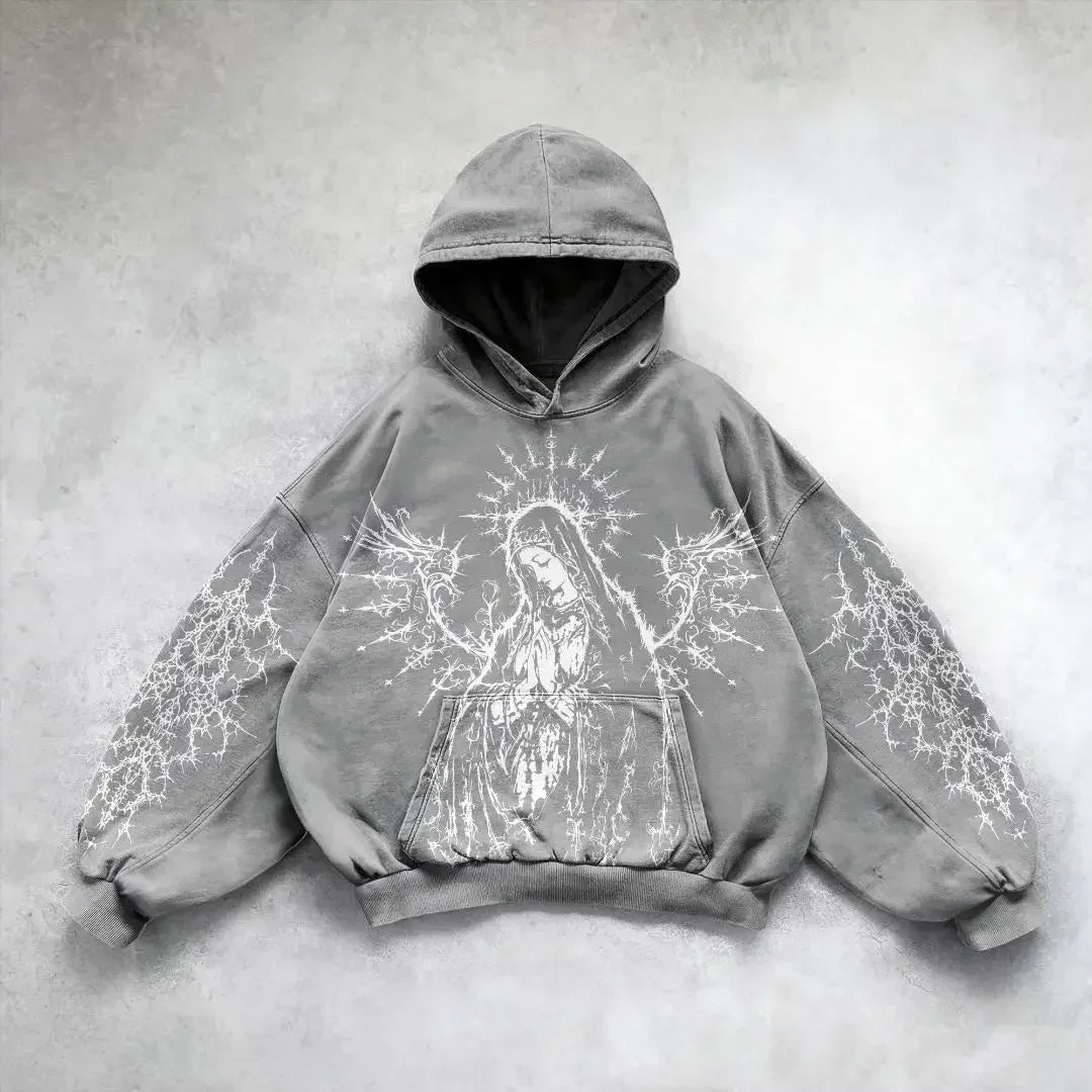 Angel Graphic Oversized Hoodie – Y2K Goth Streetwear Women