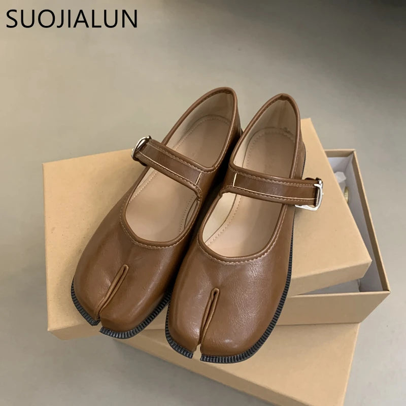 Women's Split Toe Mary Jane Flats – Tabi Leather Buckle Shoes