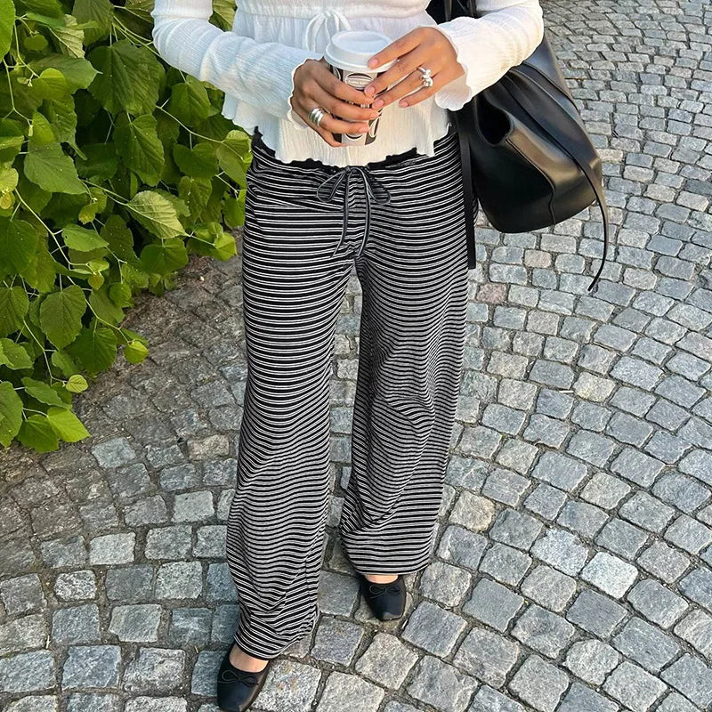 Women's Plaid Baggy Pants Elastic Waist Drawstring Lounge Trousers