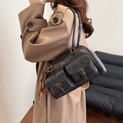 Women's Retro Solid Color Pu Leather Shoulder Bag