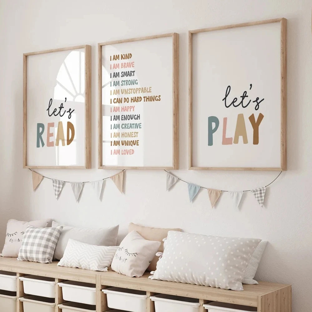 Positive Affirmations Kids Wall Art Print – Let's Play & Read