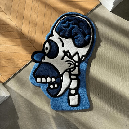 Skull Head Gaming Rug – Blue White Cool Anatomy Floor Mat