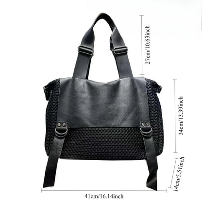 Retro Mesh Spliced Large Capacity Tote Bag