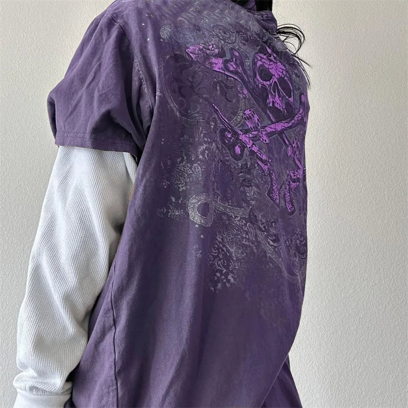 Y2K Grunge Graphic Tee – Women's Vintage Baggy Harajuku Punk Top