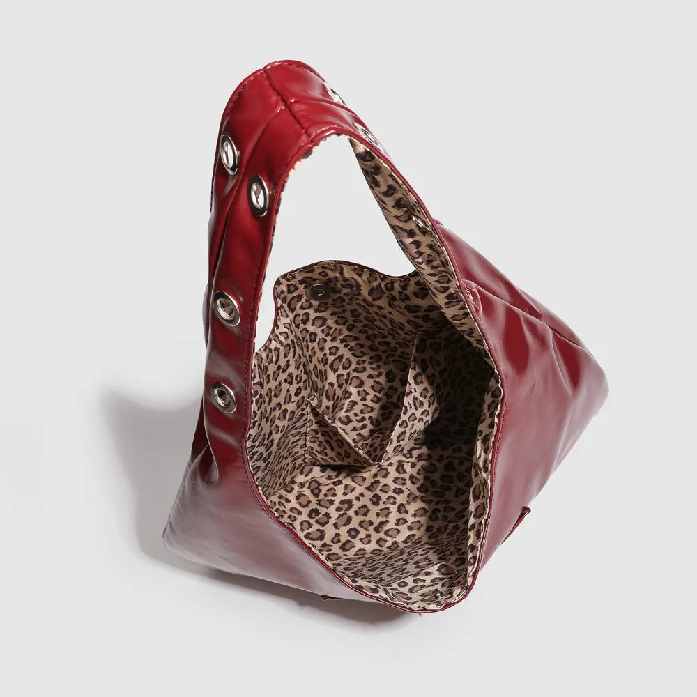 Wine Red Large Capacity Tote Bag For Women's Leopard Printed