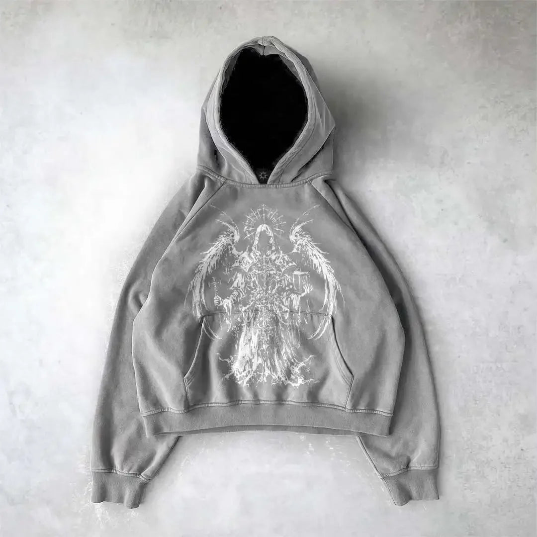 Angel Graphic Oversized Hoodie – Y2K Goth Streetwear Women