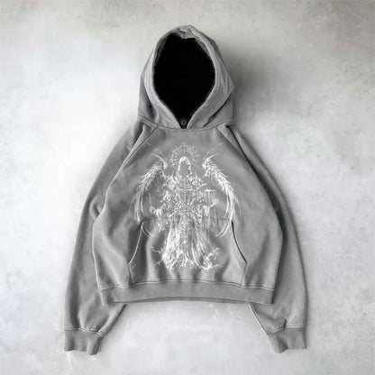 Angel Graphic Oversized Hoodie – Y2K Goth Streetwear Women