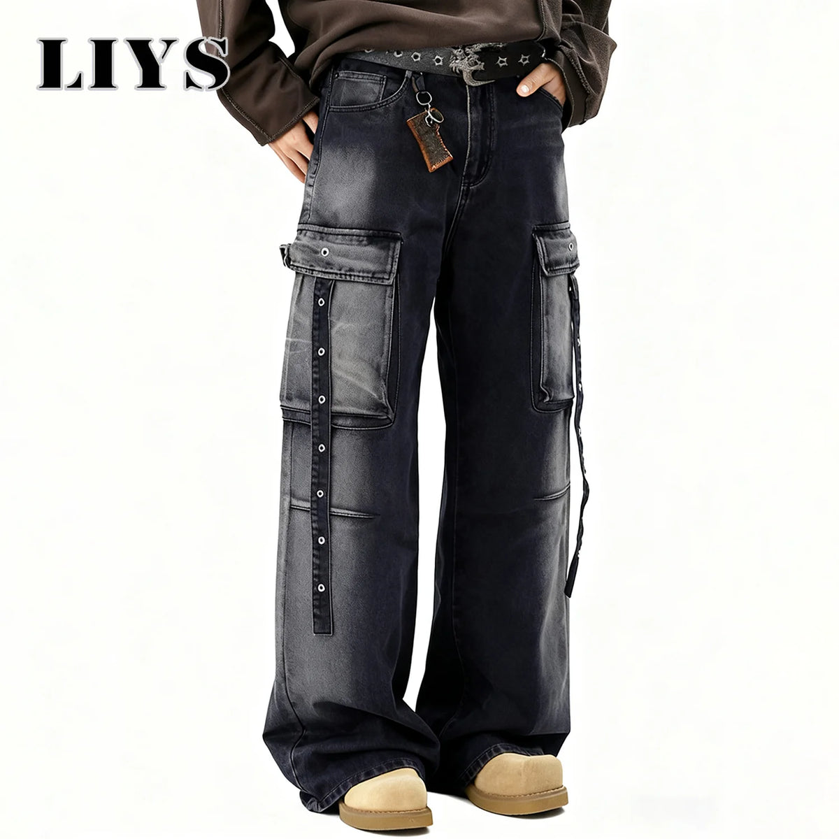 Baggy Cargo Jeans Men – Wide Leg Multi-Pocket Washed Denim