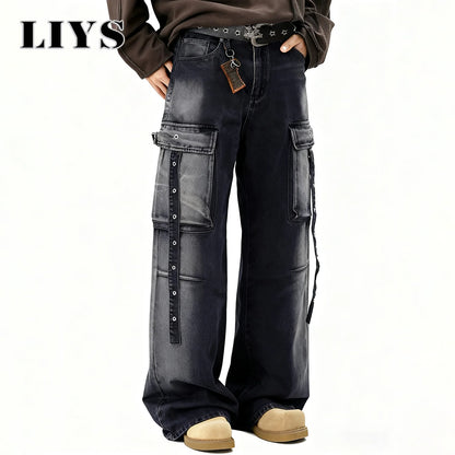 Baggy Cargo Jeans Men – Wide Leg Multi-Pocket Washed Denim