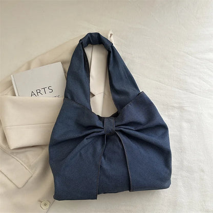 Sweet Bowknot Design Women's Denim Shoulder Bags