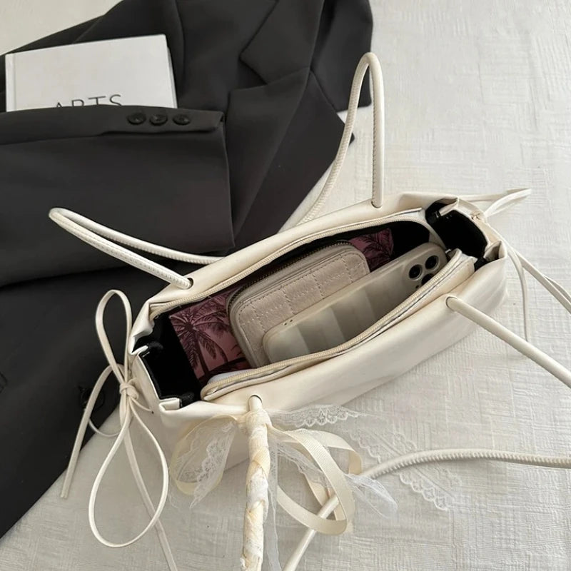 French Elegant Korean Bow Decoration Pu High-quality Square Bag