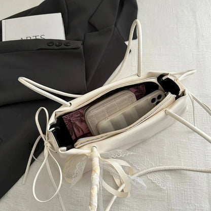 French Elegant Korean Bow Decoration Pu High-quality Square Bag