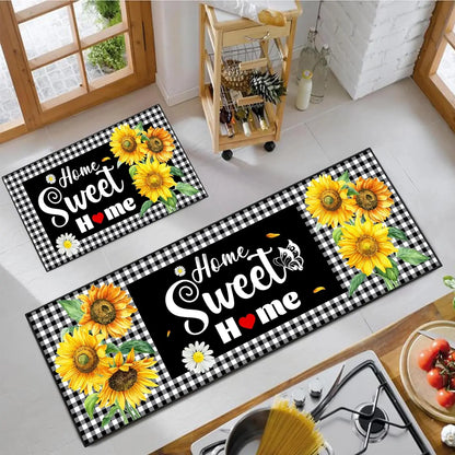 2-Piece Boho Kitchen Rug Set – Stain-Resistant Floral Patchwork Mat