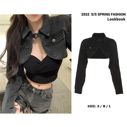 Women's Short Denim Jacket – Cropped Waisted Streetwear Cardigan