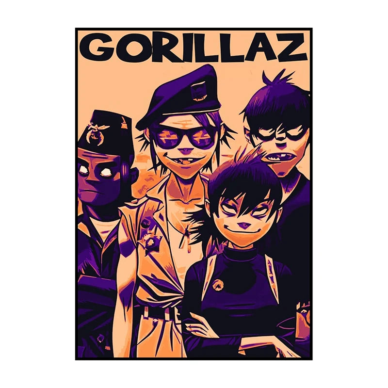 Gorillaz Poster – Anime Rock Band Wall Art Print for Music Fans