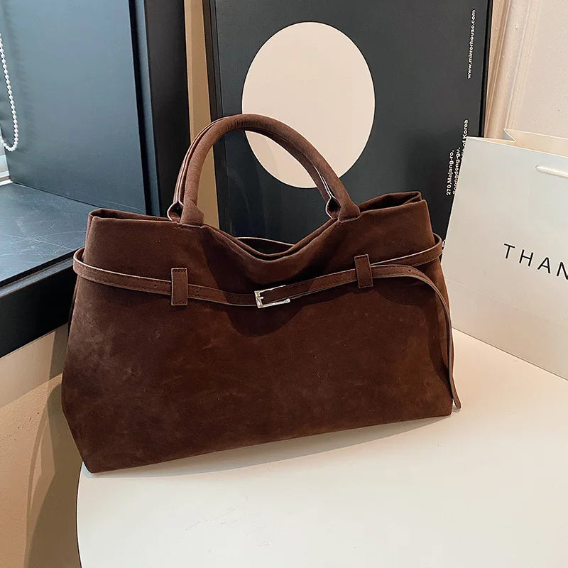 New Luxury Brand Rodeo Faux Suede Brown Gold Buckle Shoulder Bags