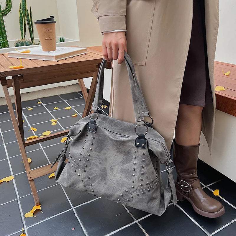 Rivets Large Capacity PU Leather Shoulder Bag