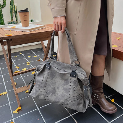 Rivets Large Capacity PU Leather Shoulder Bag