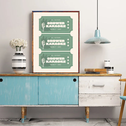 Shower Karaoke Admit One Poster – Funny Retro Bathroom Wall Art