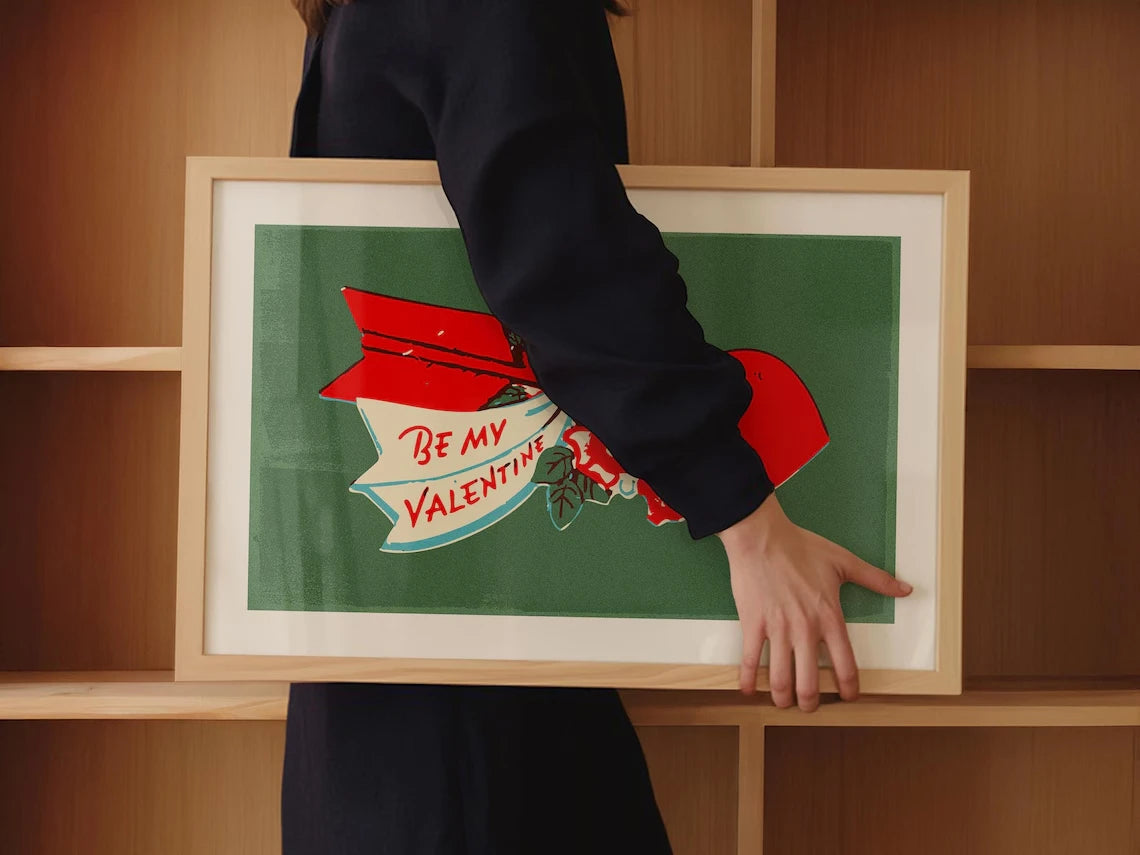Retro Valentine's Day Wall Art Print – Be My Valentine Heart Poster