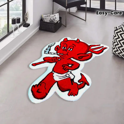 Devil Character Shaped Area Rug – Irregular Cartoon Floor Mat for Bedroom & Living Room
