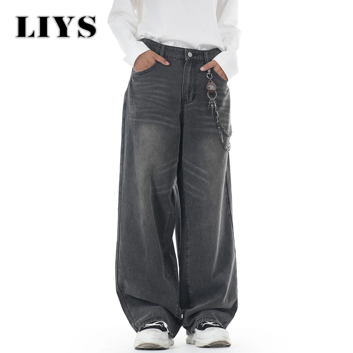 Baggy Wide Leg Jeans for Men – Washed Gray Retro Denim