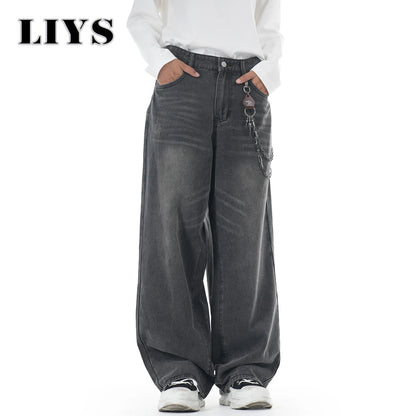 Baggy Wide Leg Jeans for Men – Washed Gray Retro Denim