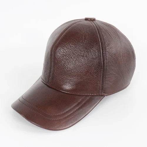 Men's Genuine Leather Baseball Cap with Earflaps