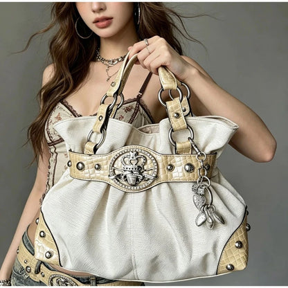 Retro Y2k Rivet Underarm Bag Women Brand Belt Buckle Shoulder Handbag