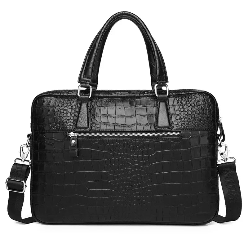 Men's Genuine Leather Briefcase – Crocodile Embossed Laptop Bag