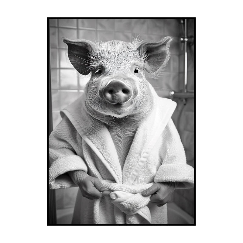 Funny Animal Bathroom Wall Art Poster – Quirky Wildlife in Bathrobe Print