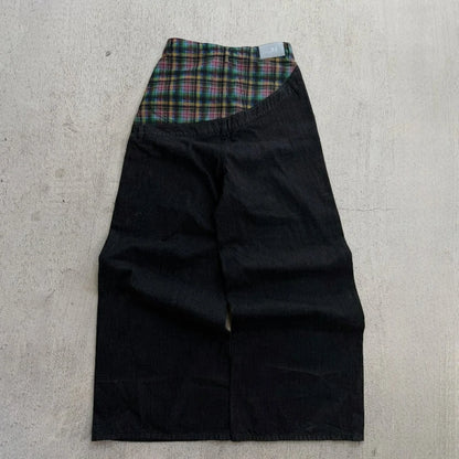 Y2K Plaid Patchwork Baggy Jeans – Retro Wide Leg Denim Pants