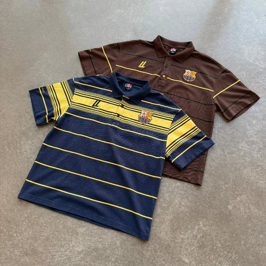 Y2K Striped Polo Shirt – Retro Embroidered Logo Unisex Tee