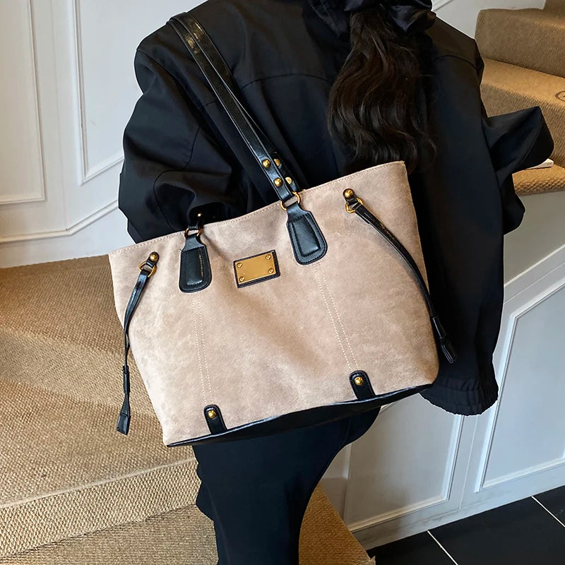 Women PU Suede Shoulder Bag Winter Retro Soft Tote Bag