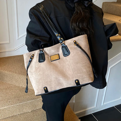 Women PU Suede Shoulder Bag Winter Retro Soft Tote Bag