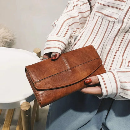 Vintage Trifold Wallet – Women's Long PU Leather Clutch