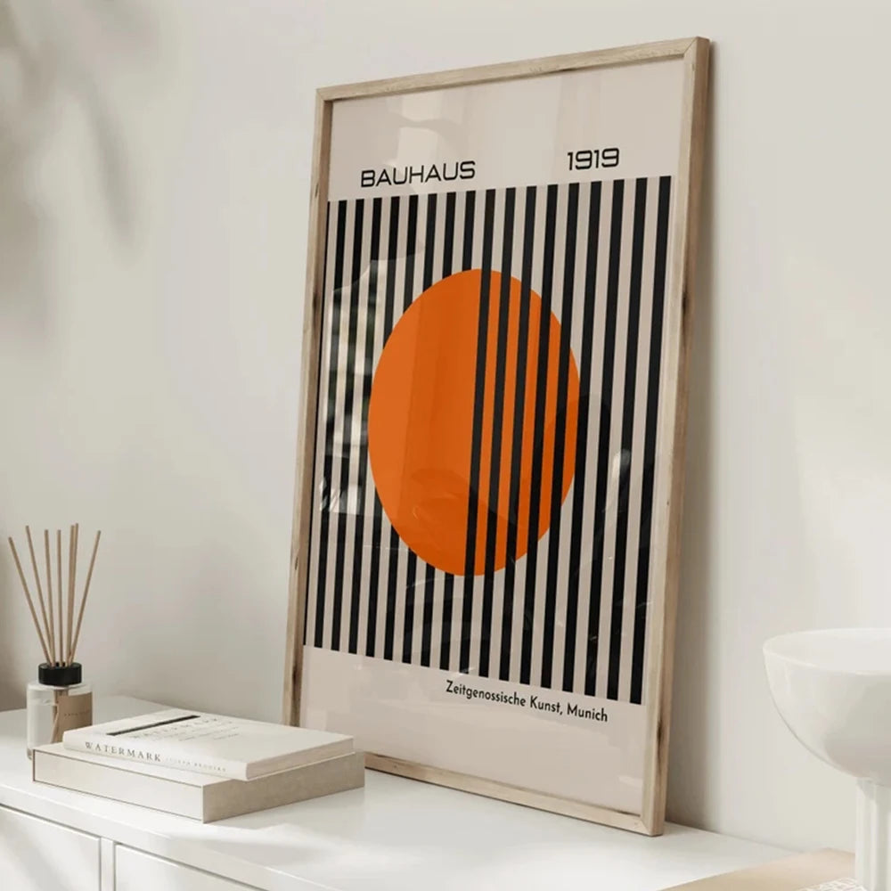 Bauhaus 1919 Orange Circle Wall Art Print – Retro Geometric Poster